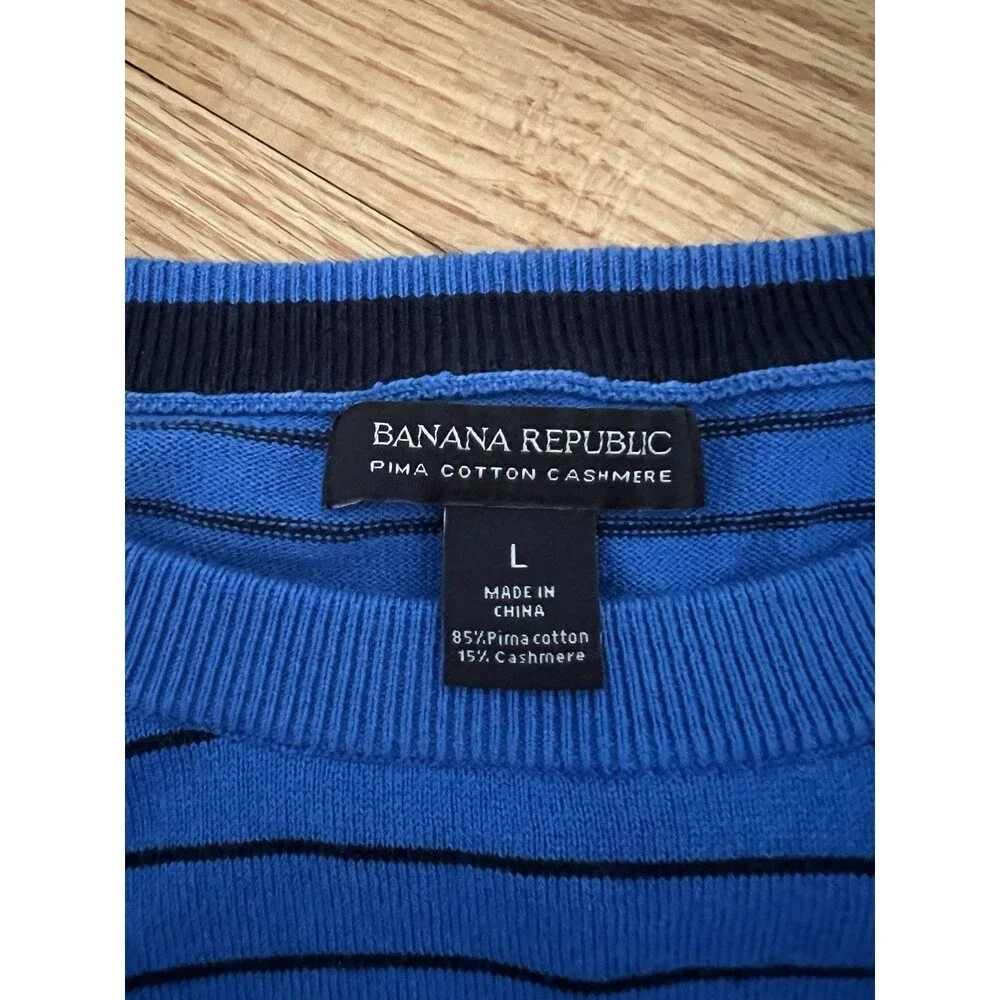 Banana Republic Sweater Large Striped Pima Cotton Cashmere Crewneck Royal Blue
